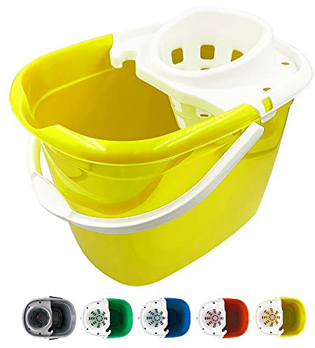 Colour Coded Mop Buckets − 12L Mop Bucket with Wringer and Easy Carry Handle for Domestic and Commercial Cleaning (Yellow)
