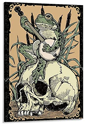 SMWY Vintage-Poster Frosch mit Banjo, Kunstdruck auf Leinwand, modern, 30 x 45 cm