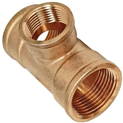 T-Stück mit 1 Zoll Innengewinde Mittelabgang mit 3/4 Zoll reduzierend - 1 x 3/4 x 1 IG Reduzierung Reduktion Gewinde Schraub Fitting aus Messing