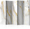 murando - Paravent Raumteiler Innen Steinwand 225x172 cm 5-teilig Einseitig Raumtrenner Trennwand Holz Sichtschutz Spanische Wand Raum Abtrennung Marmoroptik Abstrakt 3D wei§ golden f-C-0459-z-c
