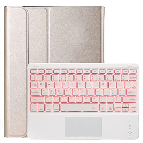 Yjrong Custodia Tastiera per Samsung Galaxy Tab S6 Lite10.4, 7 Retroilluminazione,Slim Cover con Rimovibile Magnetica Wireless Bluetooth Tastiera,d'oro,Dutch