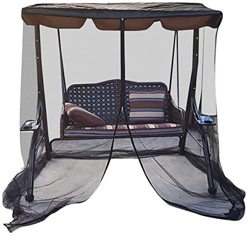 Patio Swing Mosquito Netting Polyester Mesh Screen with Zipper Opening Outdoor Swing Chair Mosquito Net for Patio Black