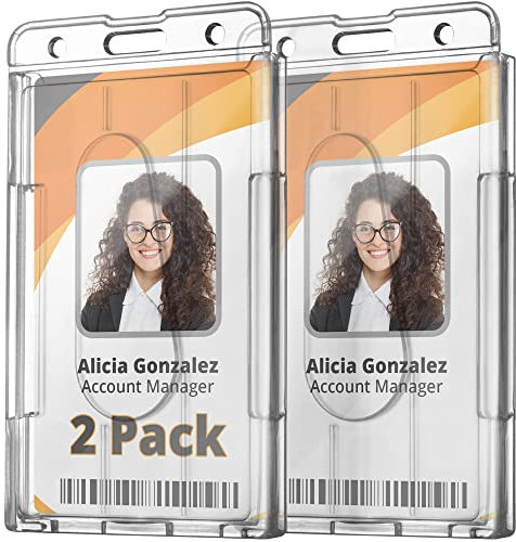 Mifflin Porta badge identificativi rigidi (trasparente, verticale 85x53 mm, confezione da 2), Protezioni per carte d'identità in plastica rigida per PC resistente