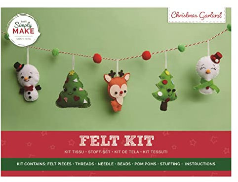 Simply Make Felt Christmas Garland Making Craft Kit, Hanging Craft Decoration, Ideal for Adults and Teenagers, Garland Will Add Cute Accents to Festive Home Decor, Makes A Perfect Craft Gift