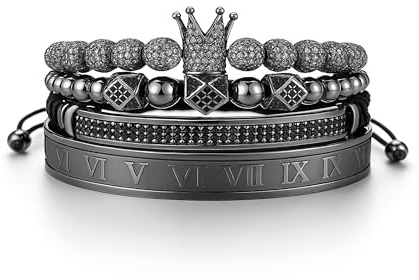 UNIQAL | Armband Set für Herren und Damen | 18K Gold vergoldet | Krone, Würfel & Zirkonia | Handgefertigt im Luxus Design | 4-teilig | Geschenkbox