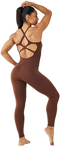 ONGASOFT Women's One Piece Jumpsuit for Workout Yoga Dance Strappy Athletic Bodysuit Open Back Rompers