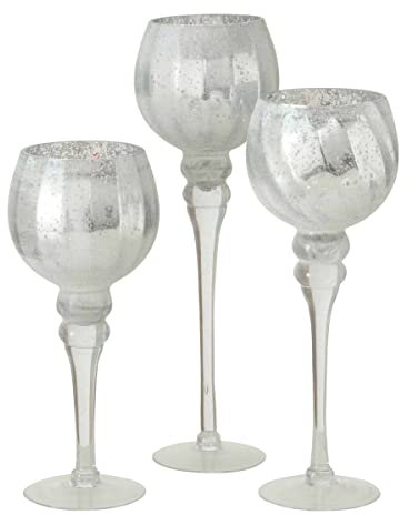 Boltze Windlicht Manou Set 3-teilig Weiß Metallic Glas Dekoration Teelicht