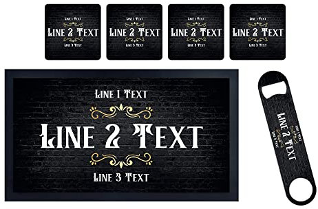 ShopQuality4U Personalise Bar Runner Mat, add-ons Bottle Opener, Drinks Coasters, Drip Mat, Shot Glasses | Beer Gifts Home Bar Accessories for Pub Bars Man Cave Him Her | ADD ANY NAME/TEXT Neon Effect