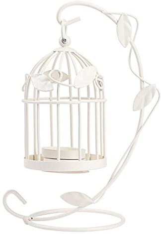 Wakects Portacandele a Forma di Gabbia per Uccelli Portacandele Vintage in Ferro Battuto Candelabro Decorativo per Cena a Lume di Candela, Matrimonio, Feste, Natale, 22 x 12 cm(Bianco)