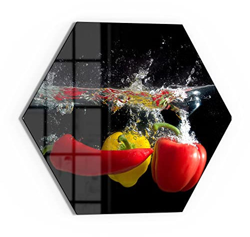 DEQORI Glas-Magnettafel | 55x47,6 cm groß | Motiv Paprikaschoten im Wasser | Memo-Board aus Glas | Magnetboard inkl. Magnete, Stift & Tuch für Küche & Büro | Tafel magnetisch & beschreibbar