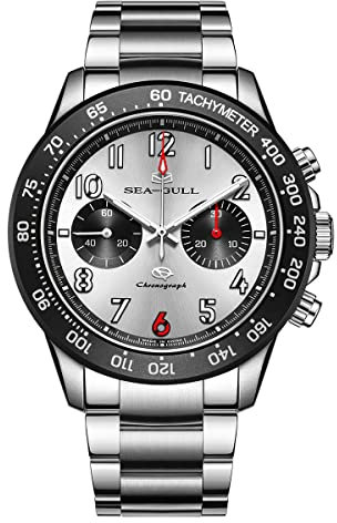 SEA-GULL Panda-Zifferblatt, Chronograph, manuelle Uhr, durchsichtiges Gehäuse, Tribute an die Möwe 1963, 60. Jahrestag, weiß, Armband