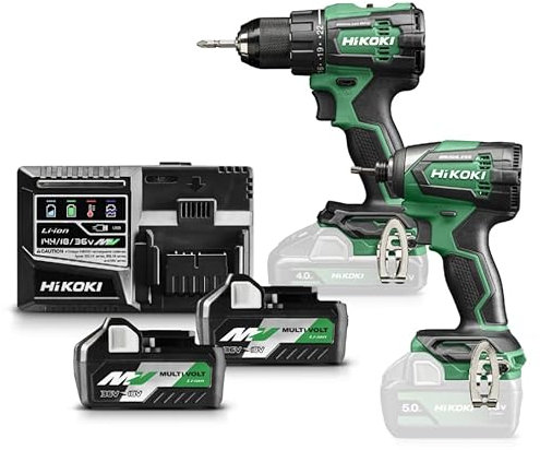 HIKOKI Akku-Combo-Kit, KC18DEWAZ (1 Akku Bohrschrauber DS18DE, Max. Festdrehmoment (hart): 140 Nm, 1 Akku Schlagschrauber 1/4 WH18DE, Max. Festdrehmoment: 175 Nm, 18V, Brushless)