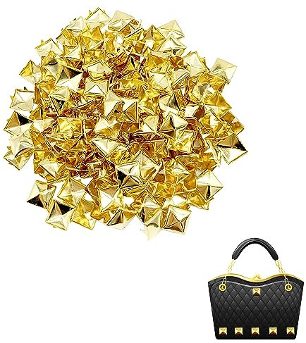 200 Stück Metall Quadratische Nieten Quadratisch Metall Leder Nieten Nieten Pyramide Spike DIY Quadratische Metall Spike Nieten Für Taschen,Kleidung,Schuhe,Dekoration,Handwerk,Leder (Gold)