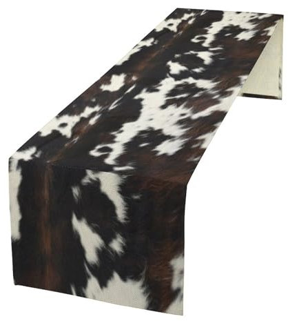 Tischläufer mit Kuhmuster, schwarz-weißes Rindsleder, westlicher Stil, Tischläufer, Landhaus, Landhaus, Kuhmuster, Tischdekoration für Zuhause, Küche, Esszimmer, 33 x 274 cm
