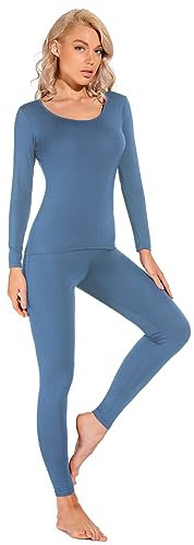 Liang Rou Women's Scoop Neck Top & Bottom Ultra Thin Thermal Underwear Set Mist Blue Medium