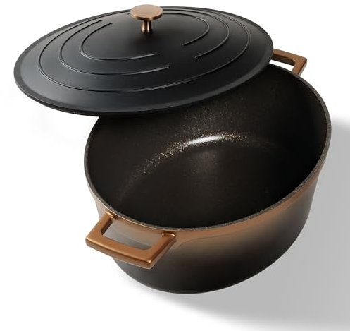 STONELINE Cocotte Bräter Induktion mit Deckel 32 cm, 6,6 L, Topf Antihaft Beschichtung mit echten Steinpartikeln, Bratentopf Schmortopf für alle Herdarten und Backofengeeignet, Farbe: Schwarz/Roségold
