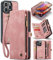 UFinetech für iPhone 15 Pro Max Hülle, Flip Leder TPU Stoßfeste Kartenfach Tasche Handyhülle für iPhone 15 Pro Max, Magnetisch Kratzfest Abnehmbare Reißverschluss mit Band Schutzhülle Cover, Rosa