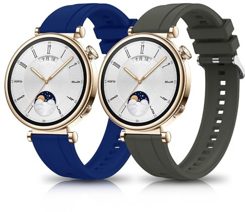 KeeFos 18mm Correa Compatible Con Huawei Watch GT6 41mm/GT5 Pro 42mm/GT5 41mm/GT4 41 mm/Huawei Watch 5 42mm, 2 Piezas Silicona Banda - Azul+Gris