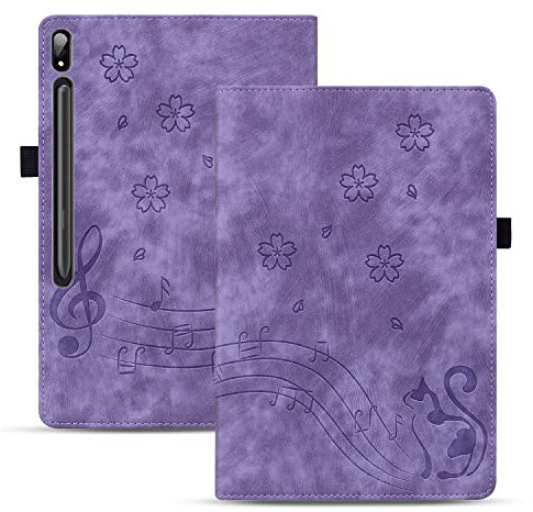TEDTIKJT Tablet Custodia Compatibile con Samsung Galaxy Tab S9 Plus/S9 FE+/S8+/S7+/S7 FE 12,4(SM-X810/X800/T970/T730) Cover Pelle PU Flip Tasca Protezione Supporto Case, Viola Gatto
