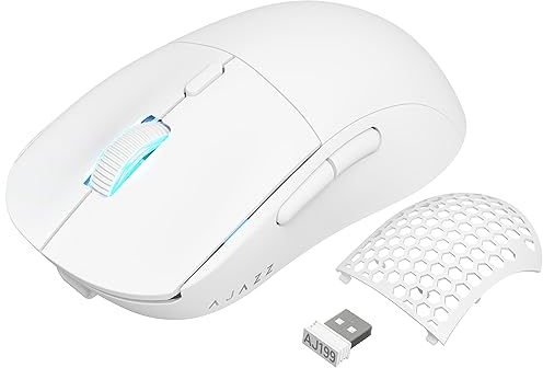 YINDIAO AJAZZ AJ199 Kabellose Gaming-Maus,Ultraleicht (60g),Optischer Sensor Pixart PAW3395,26000 DPI, 2,4 GHz,1ms,USB-C Kabel,6 Programmierbare Tasten,Lange Akkulaufzeit,PTFE-Füße,PC/MAC – Weiss