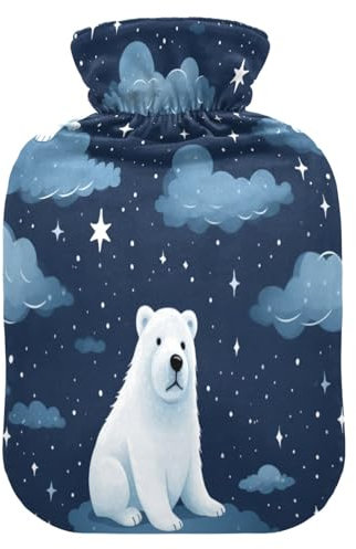 Cute Polar Bear Hot Water Bottle and Cover Soft Warm for Winter Bed Hand Neck and Shoulders 2 L