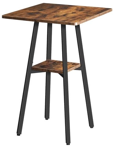 HOOBRO 2-stufiger quadratischer Bartisch, hoher Bistrotisch, Kleiner Stehtisch mit 2 Tischplatten, Küchentisch, Balkontisch, für Wohnzimmer, Konferenzraum, Bar, rustikales Braun und Schwarz EBF51BT01