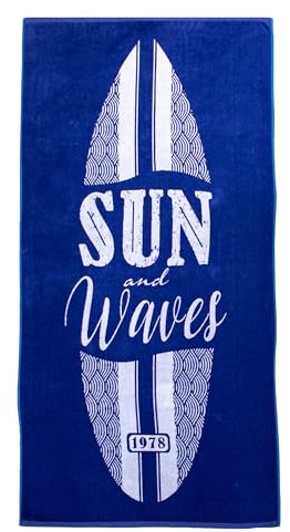jilda-tex Strandtuch 90x180 cm Badetuch Strandlaken Handtuch 100% Baumwolle Velours Frottier Pflegeleicht (Sun & Waves)