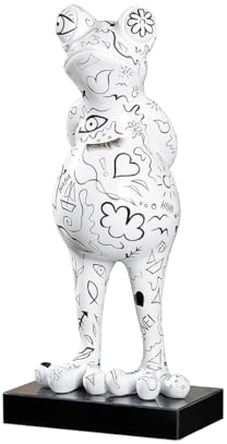 Casablanca Design große Deko Skulptur Frosch XXL - aus Kunstharz auf Marmorsockel - Höhe 68 cm - Weiß Schwarz - Dekoration Geschenkidee Höhe 68 cm
