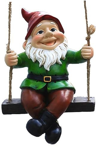 HoveeLuty Gartenzwerg-Statuen Harz hängende Schaukel Zwergskulpturen Elfen-Anhänger Kunsthandwerk Gartenzwerg-Statue Ornamente Gartenzwerge Feengarten-Zubehör Gartenzwerg-Gartendekoration