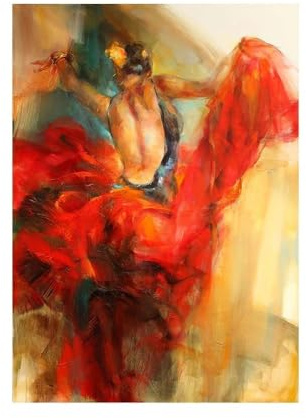 Spanische Schönheit Poster Drucke Flamenco Tänzerin Abstrakte Leinwand Ölgemälde Tanzen Mädchen Moderne Wandkunst Bild for Wohnkultur(Color:C,Size:40x60cm no frame)