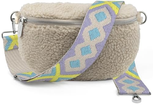 ARTVALL - Umhängetasche Teddystoff Tasche Handtasche Plüschtasche Bauchtasche Teddyfell Plüsch mit Schultergurt Design Taschenband abnehmbar verstellbares Riemen Crossbody Bag Damen mit Reißverschluss