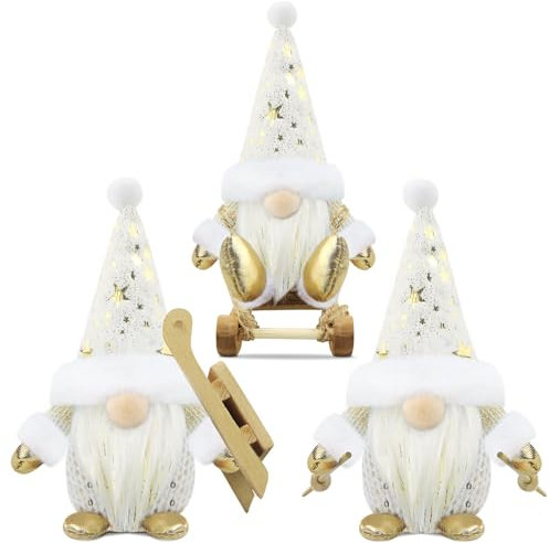 Gehydy Weihnachtswichtel Figuren 3er Set Weihnachtsdeko Wichtel Weihnachten Deko Wichtel Zubehör Dekoration Christmas für Home Küche - Weiß