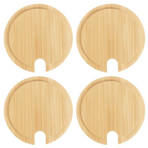 sourcing map 4Pcs Bamboo Cup Lid with Spoon Hole 2.91 Inch, Wooden Cup Cover Seasoning Jar Mug Cover Coffee Mug Cover Tea Glass Cup Lid Wooden Canning Jar Lids