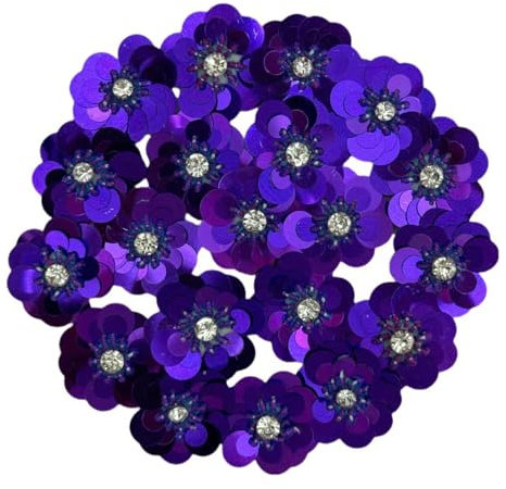 20 Stück violette Pailletten, 3,8 cm Blumen, Perlenapplikation, Kristall-Perlen-Mix, Blumen-Applikation, zum Aufnähen auf Stoff, Patch, DIY, Bekleidungszubehör, Stoff, Stirnband, Dekoration
