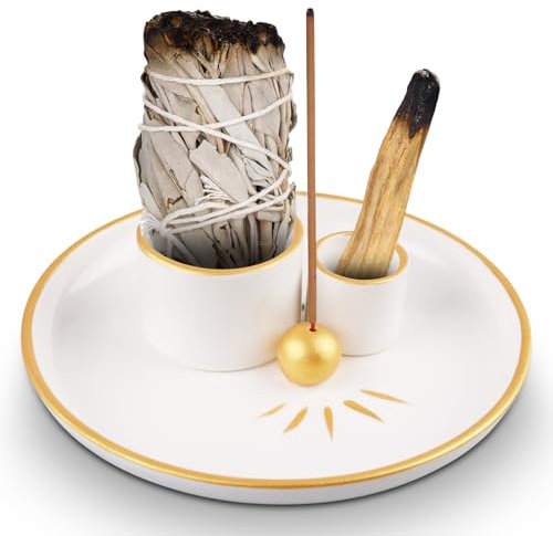 SPORWAY Supporto per bastoncini di incenso Planet Design, 4 in 1, in ceramica, per ogni incenso, salvia bianca, affumicatura, ideale per meditazione, decorazione