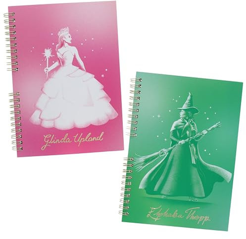 Blueprint Collections Wicked A5 Notebook, Wiro Bound, Double Sided, Elphaba and Glinda Themed, 80 Lined Sheets
