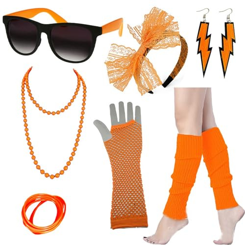 Watreketal Stirnband, 1980er-Jahre, Ohrringe, Handgelenk, Beinstulpen, Stirnband-Set für Karneval, festliche Feiern, 80er-Jahre, Perlen-Halskette, Stirnband mit Spitze
