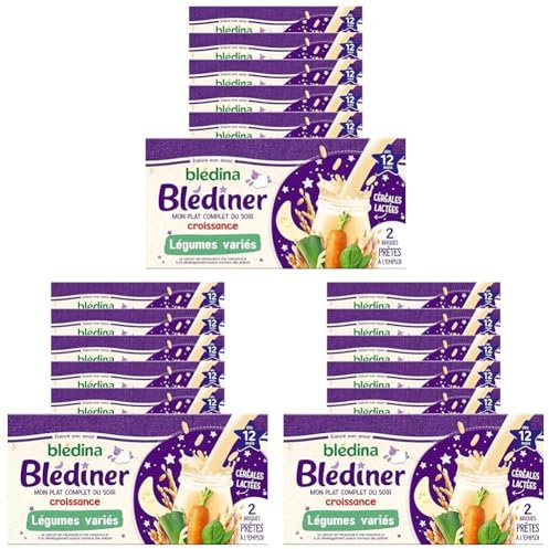Blédina Blédîner, Céréales bébé Lactées, Légumes, Dès 12 Mois, 250 ml (Lot de 18x2 briques) (L'emballage peut varier)