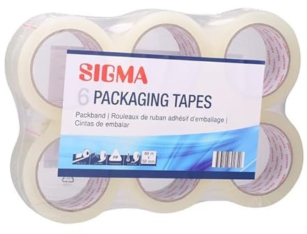 SIGMA 6er Pack - Polypropylen Paketklebeband zum Verpacken von Paketen und Versandschachteln - transparent - 6 Rollen je 66 m Länge - 55 mm Breite - 55 µ Stärke