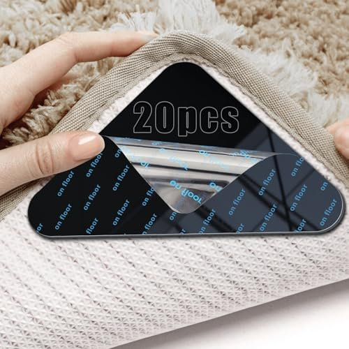 Mbsomnus Teppichstopper 20 Stück Teppich Stopper rutschfest Teppich Antirutsch Pads Klebepads Wiederverwendbare Anti Rutsch Waschbare Ecken Fixieren für Wohnzimmer Küche Eingangsbereiche Unterlage