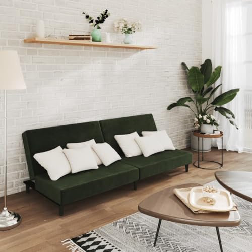Hommdiy Schlafsofa 2-in-1-Funktion 2-Sitzer Dunkelgrün Samt Ohne Armlehnen