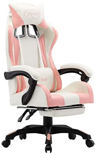 ShGaxin Chaise de gaming avec repose-pieds, chaise de bureau, chaise gamer, chaise de bureau, chaise d'ordinateur, chaise de bureau, chaise d'étude, cuir synthétique rose et blanc