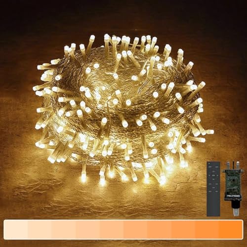 Gresonic Fairy Lights Plug in, 200LED 20m Warm White 2000-3800K 9 Modes Dimmable Timer with Remote String Light Mains Powered Outdoor Indoor IP44 Waterproof for Christmas,Bedroom,Garden,Party,Wedding
