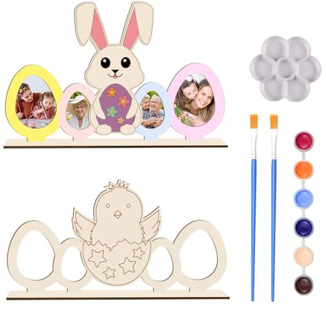 UTEFIF Ostern Holzfotorahmen, DIY Tier-Bilderrahmen, inklusive Farbe und Pinsel zum Basteln, Bemalen und Fotos ankleben, perfekt für Jungen und Mädchen