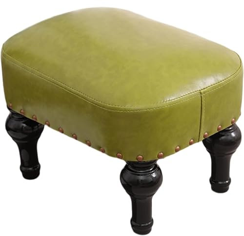 Kleiner Leder-Fußhocker für Wohnzimmer, Holz-Fußstütze, Hocker mit grüner Farbe, Sofa-Hocker für bequeme Fußstütze.