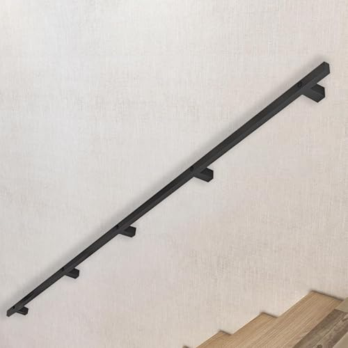 Whnoorher Ringhiera per Scale in Metallo Nero 80 cm 1,5 m 200 cm 3,6 m 5 m Corrimano per Scale quadrate fissato al Muro, ringhiera per Scale assistiva Antiscivolo(450cm)