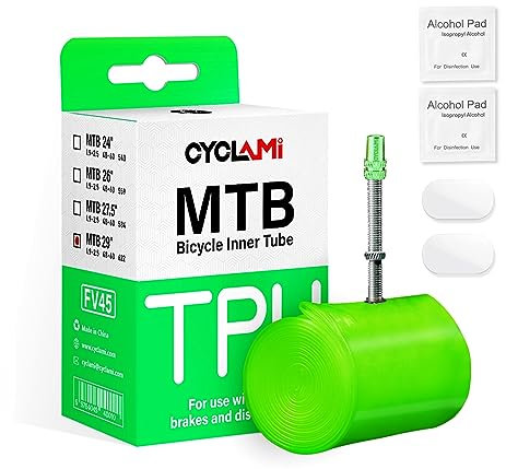 CYCLAMI Camara Bicicleta MTB,1/2PCS Camara Bicicleta,63g Ultraligera de TPU para Bicicleta MTB Bicicleta 26/27.5 29 X 1.9-2.5 válvula Presta de Metal de 45 mm (1P-MTB29)