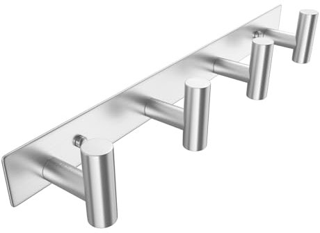 WUIVIUT Heavy Duty Hook Clothes Rack Stainless Steel T-Shape Coat Hook, 15 Inch Wall Hanging Rack, 38cm Wall Hook Ideal for Hallway, Kitchen, Living Room (Silver,4 Hooks)