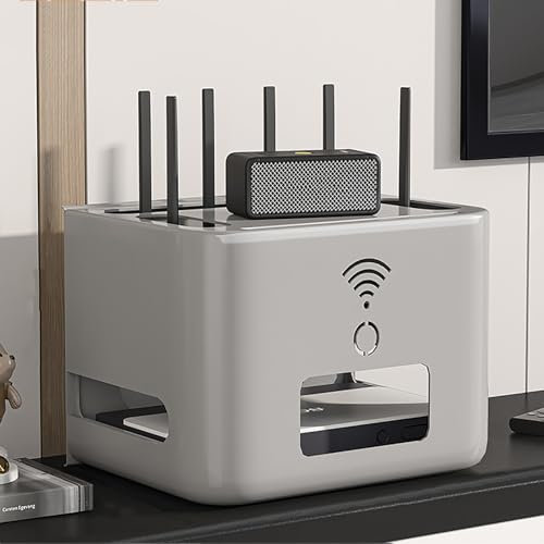 MEILISHAOMEI Wi-Fi Router Box + Cable Management 2 in 1,Organized Power Strip Cable Management Hider Rack,Plastic Organizer for Hide and Cover Internet Routers(Color:Gris)