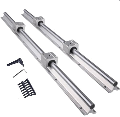 DIBOTISCNC Linearschiene SBR16 1000mm 2 Stück Silber Linearführung mit 4 Stück SBR16UU Lagerblöcken Rostfreie Linearlagerschiene mit vorgebohrten Löchern für DIY 3D-Drucker